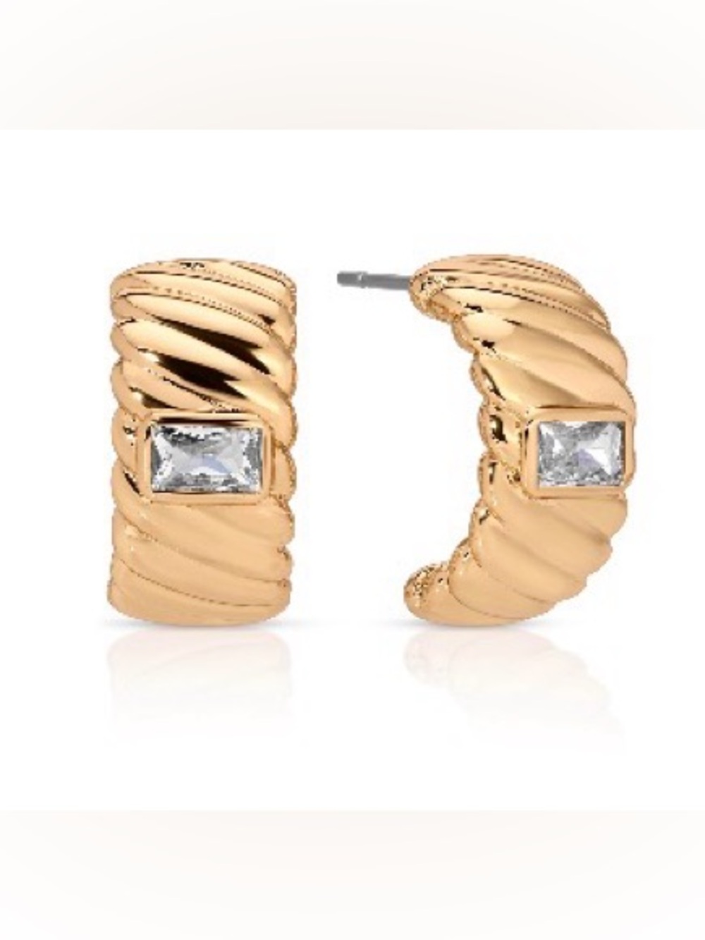 Ettika 18k Gold Plated Textures Baguette Crystal Hoop Earrings